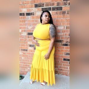 Plus Size Yellow 2 Piece Versatile Pants Set